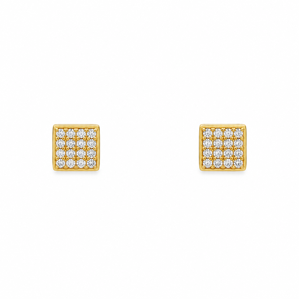 10K Yellow Gold Square Cubic Zirconia Stud Earrings