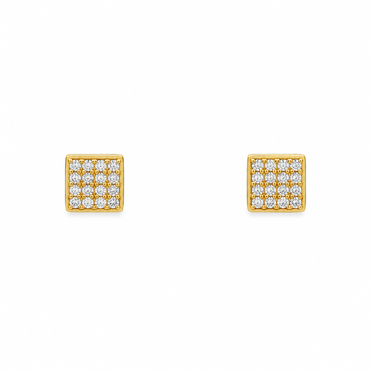 10K Yellow Gold Square Cubic Zirconia Stud Earrings