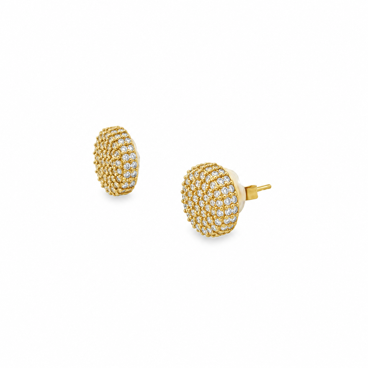 10K Yellow Gold Medium Round Cubic Zirconia Stud Earrings