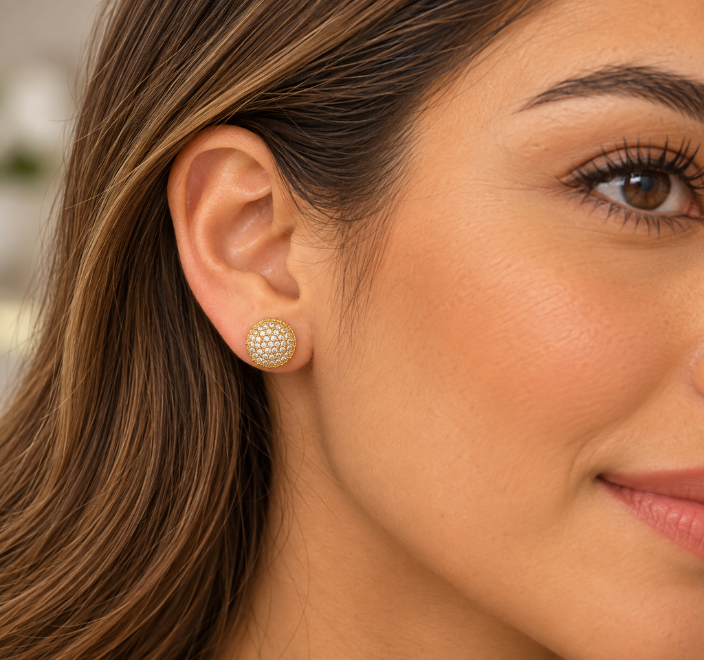 10K Yellow Gold Medium Round Cubic Zirconia Stud Earrings