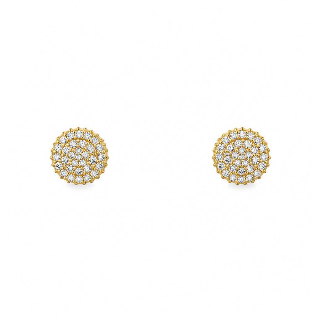 10K Yellow Gold Medium Round Cubic Zirconia Stud Earrings