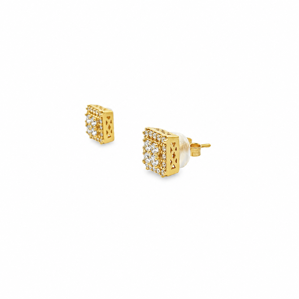10K Yellow Gold Square Cubic Zirconia Stud Earrings