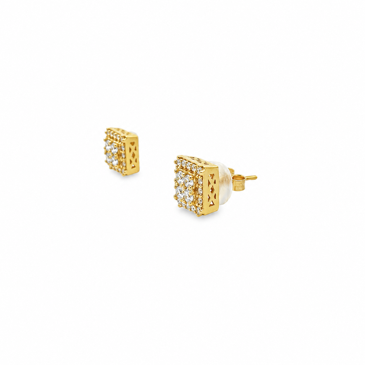 10K Yellow Gold Square Cubic Zirconia Stud Earrings