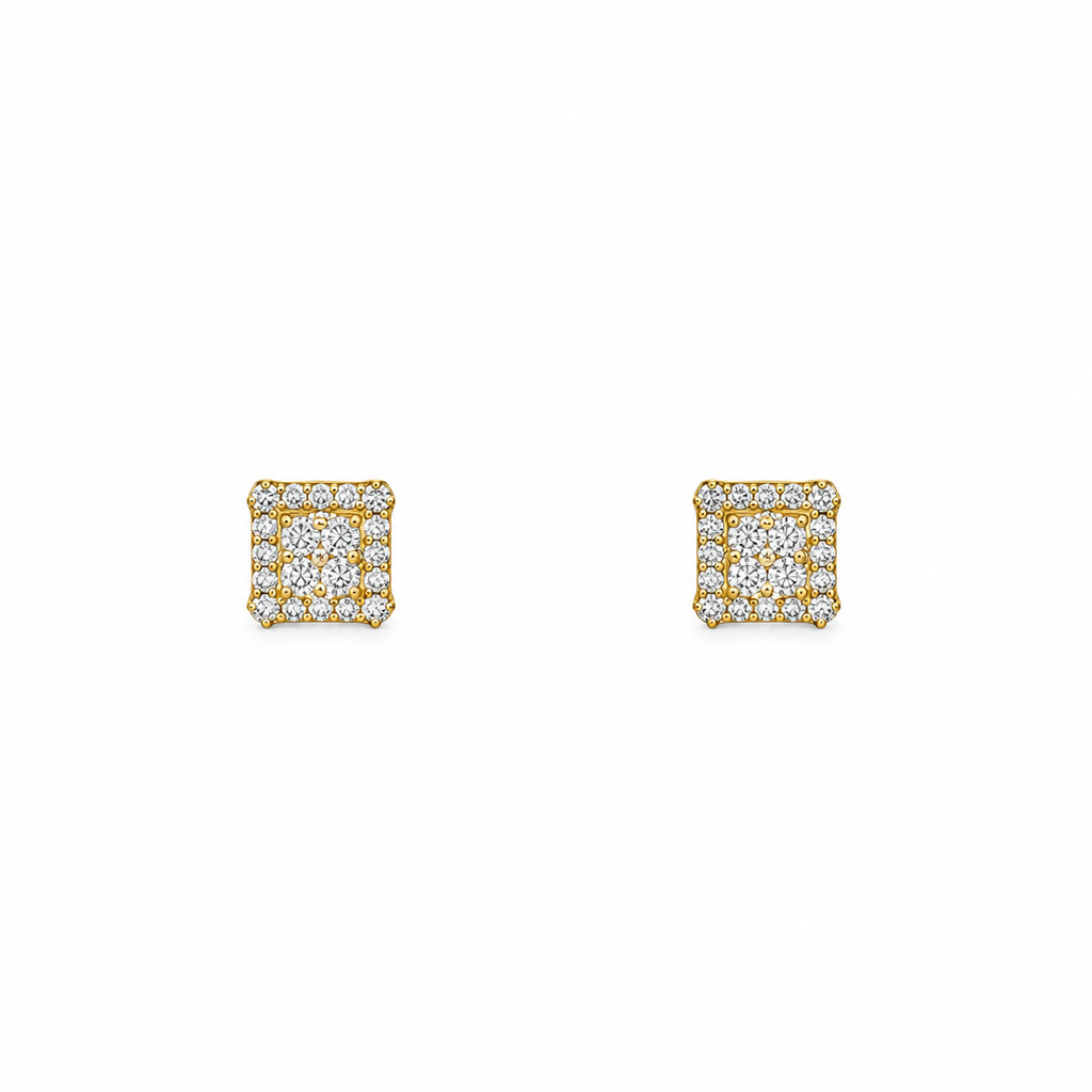 10K Yellow Gold Square Cubic Zirconia Stud Earrings