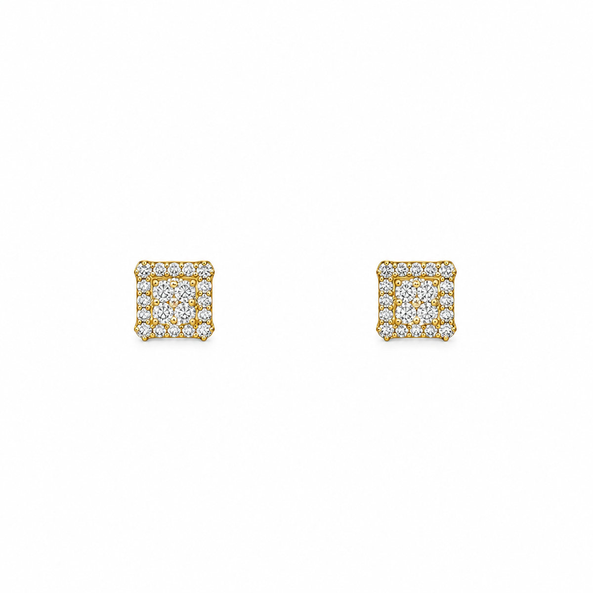 10K Yellow Gold Square Cubic Zirconia Stud Earrings