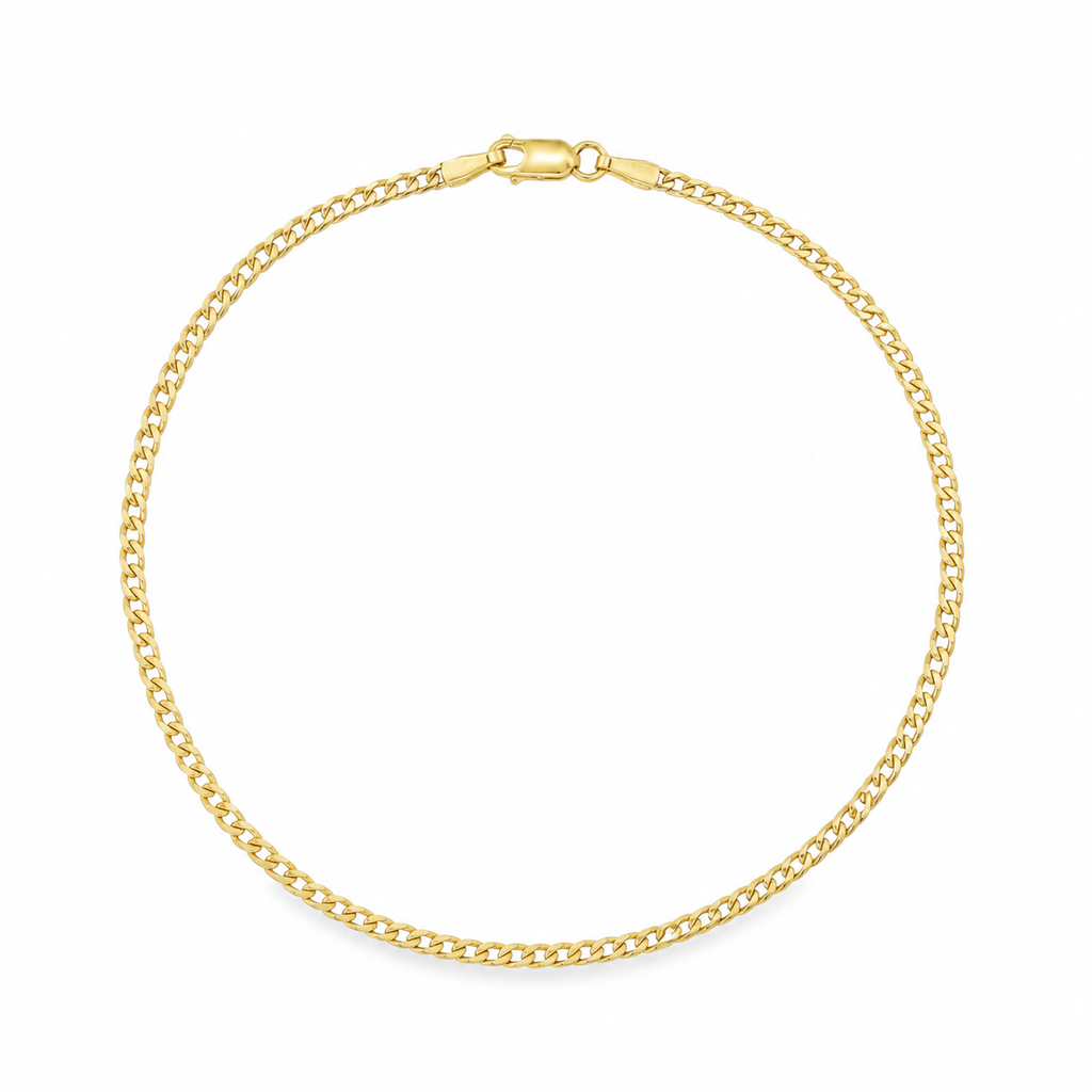 14K Yellow Gold Curb Link Anklet – 2mm, 10"