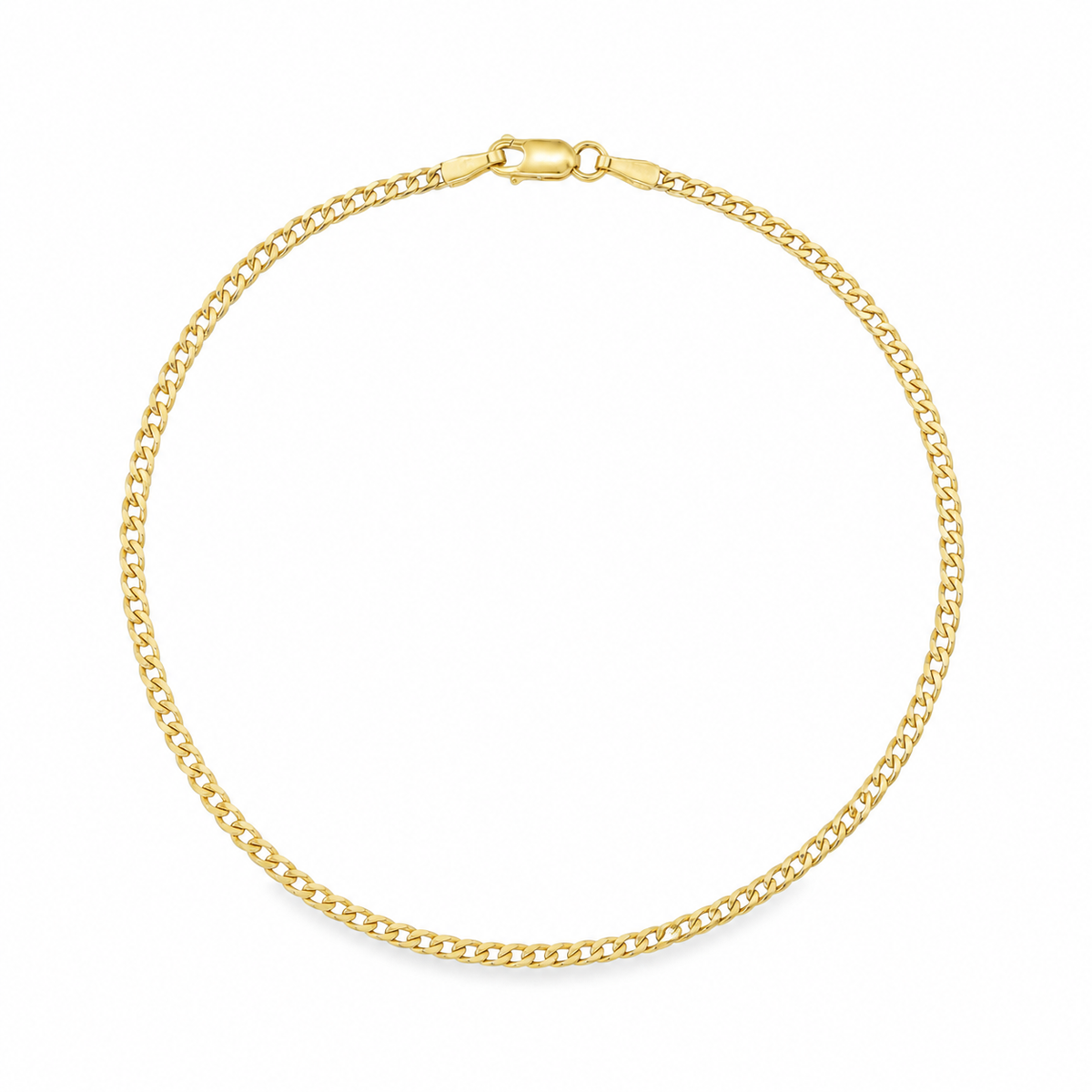 14K Yellow Gold Curb Link Anklet – 2mm, 10"