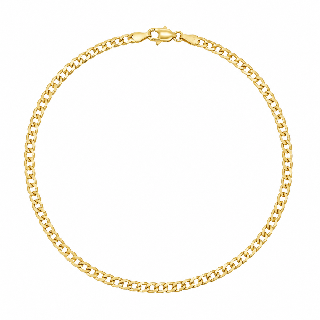 14K Yellow Gold Italian Curb Link Anklet – 3mm, 10"