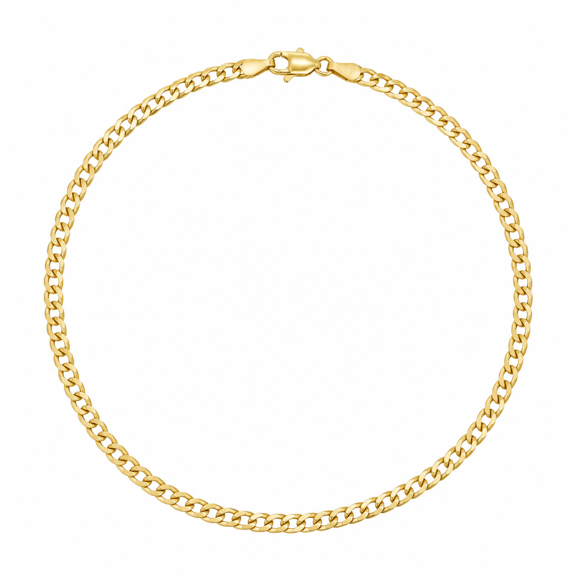 14K Yellow Gold Italian Curb Link Anklet – 3mm, 10"