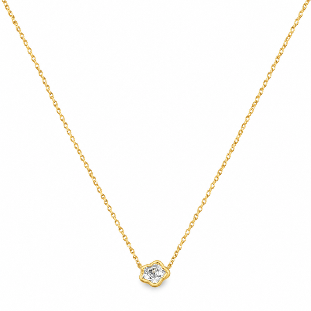 14K Yellow Gold Flower Cubic Zirconia Pendant Necklace – 18"