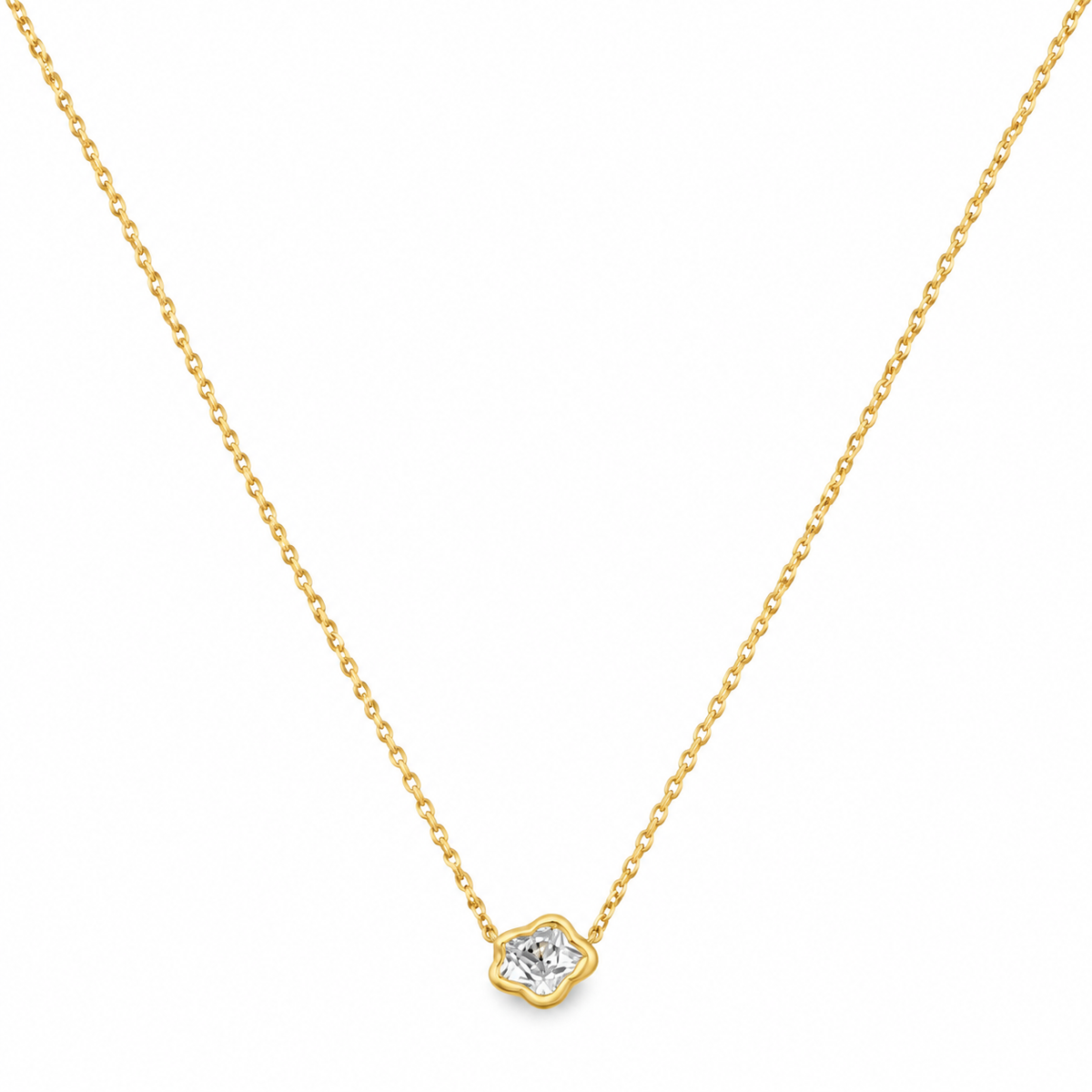 14K Yellow Gold Flower Cubic Zirconia Pendant Necklace – 18"