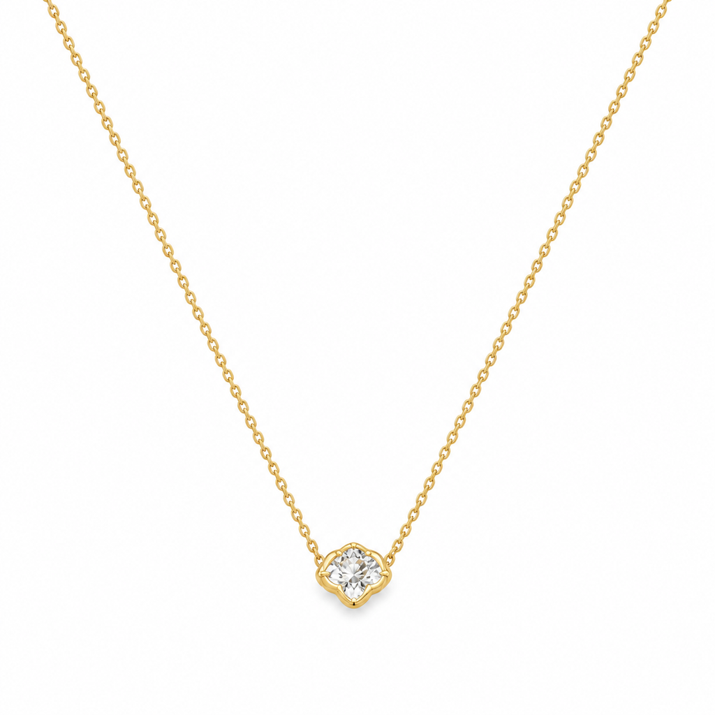 14K Yellow Gold Flower Cubic Zirconia Pendant Necklace – 18"