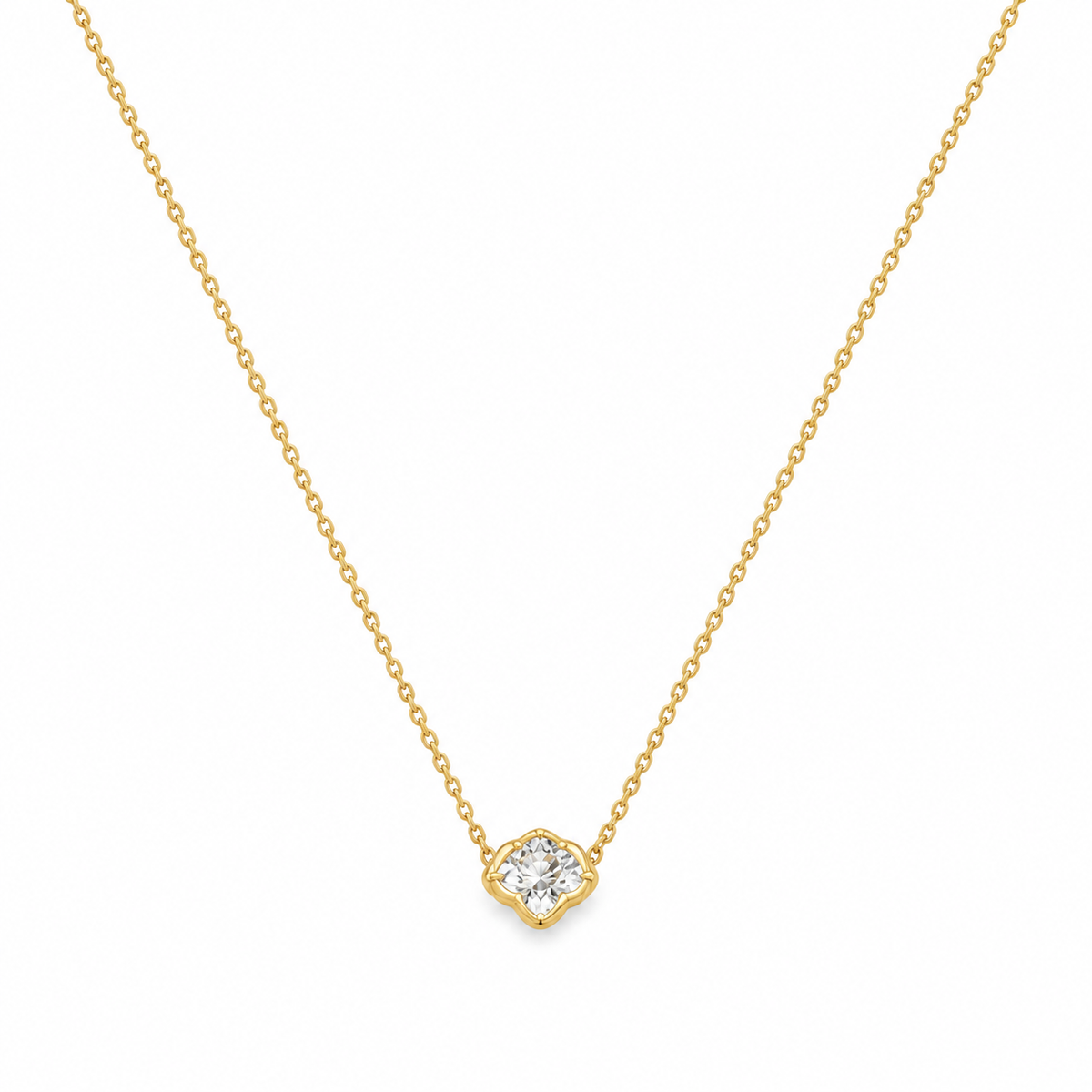 14K Yellow Gold Flower Cubic Zirconia Pendant Necklace – 18"