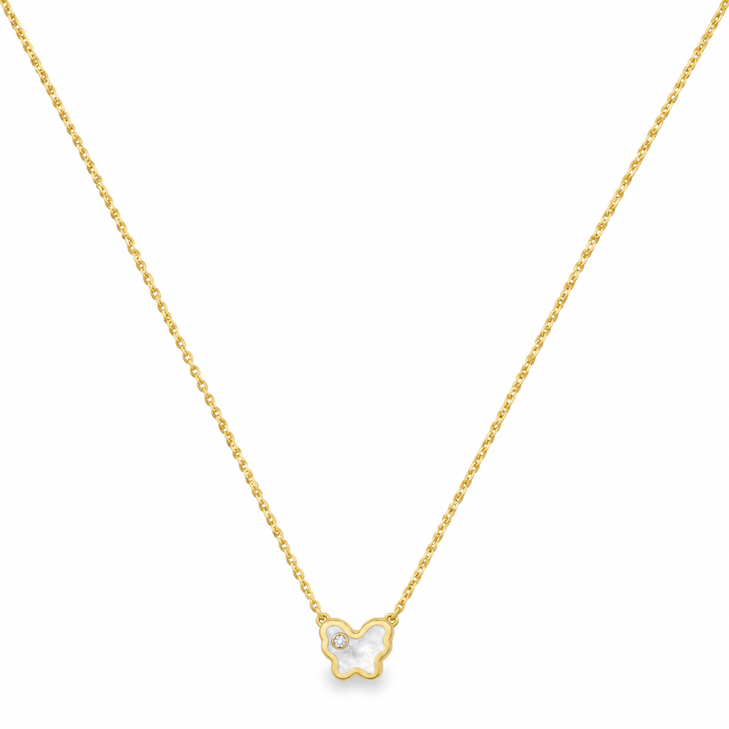 14K Yellow Gold Mother of Pearl Butterfly Necklace – 18"
