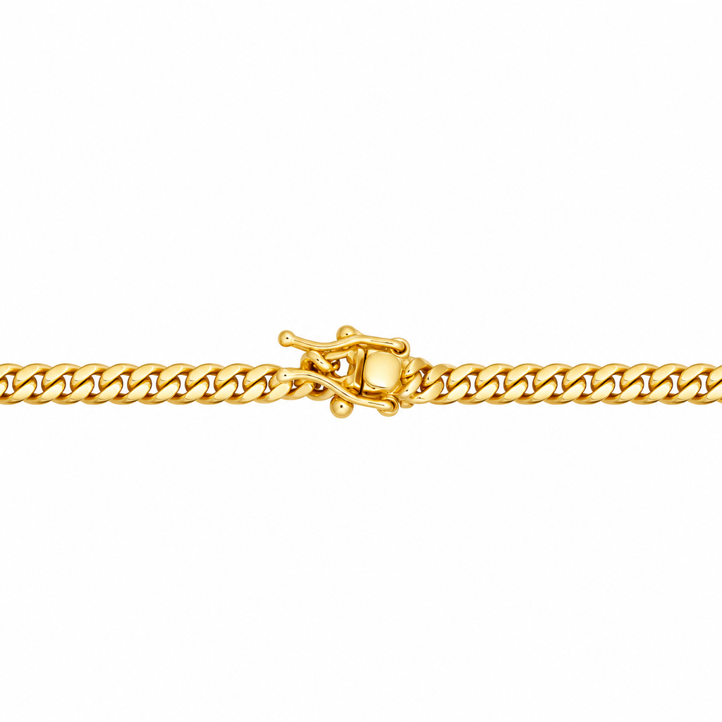 14K Yellow Gold Miami Cuban Link Chain with Triple Clasp – 4mm, 24"