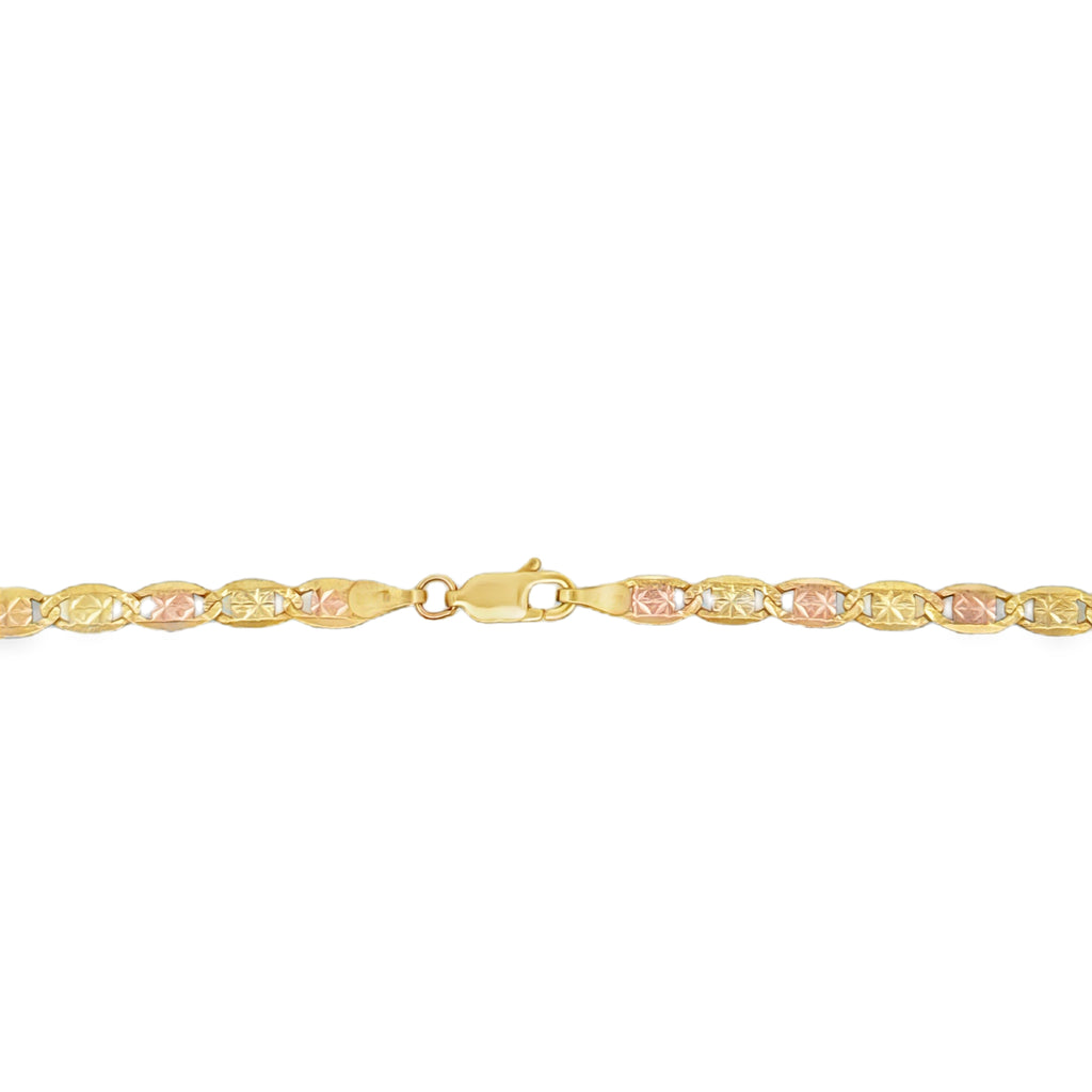 10K Tri-Color Gold Valentino Link Chain – 4mm, 24"