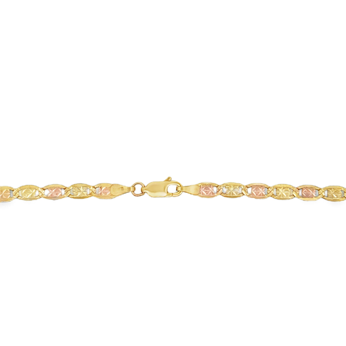 10K Tri-Color Gold Valentino Link Chain – 4mm, 24"