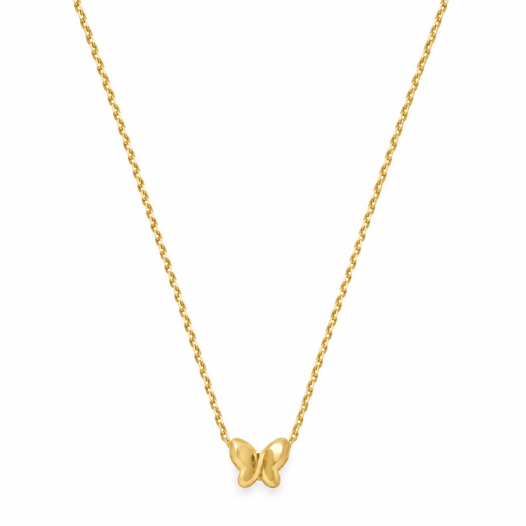 14K Yellow Gold Small Butterfly Pendant Necklace – 18"