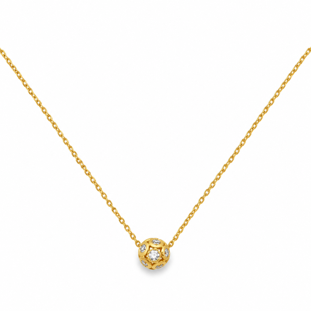 14K Yellow Gold Women's Cubic Zirconia Ball Necklace – 18"