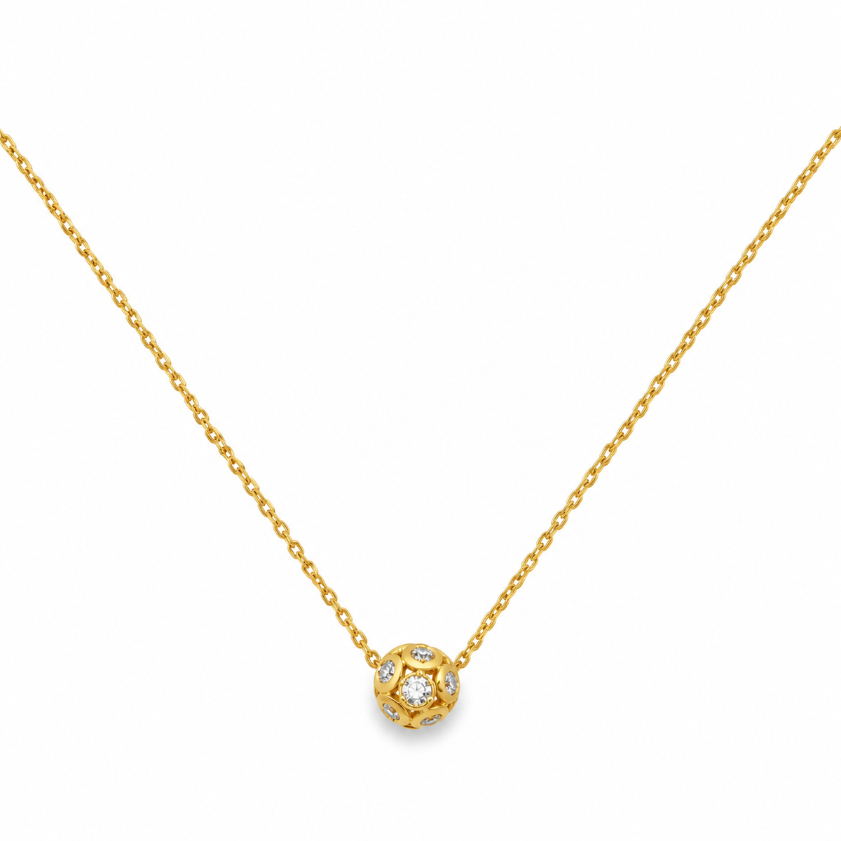 14K Yellow Gold Women's Cubic Zirconia Ball Necklace – 18"