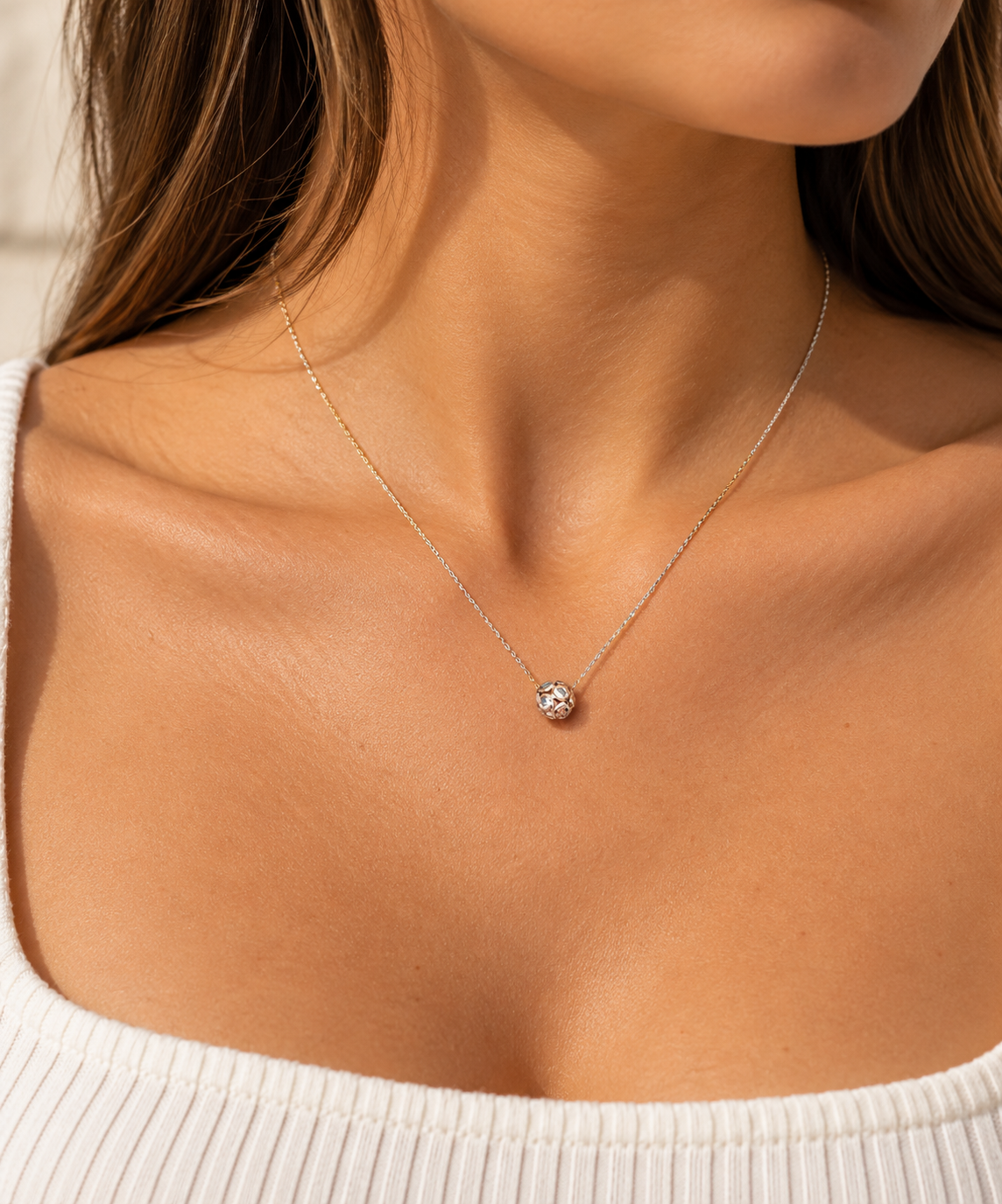 14K Yellow Gold Women's Cubic Zirconia Ball Necklace – 18"