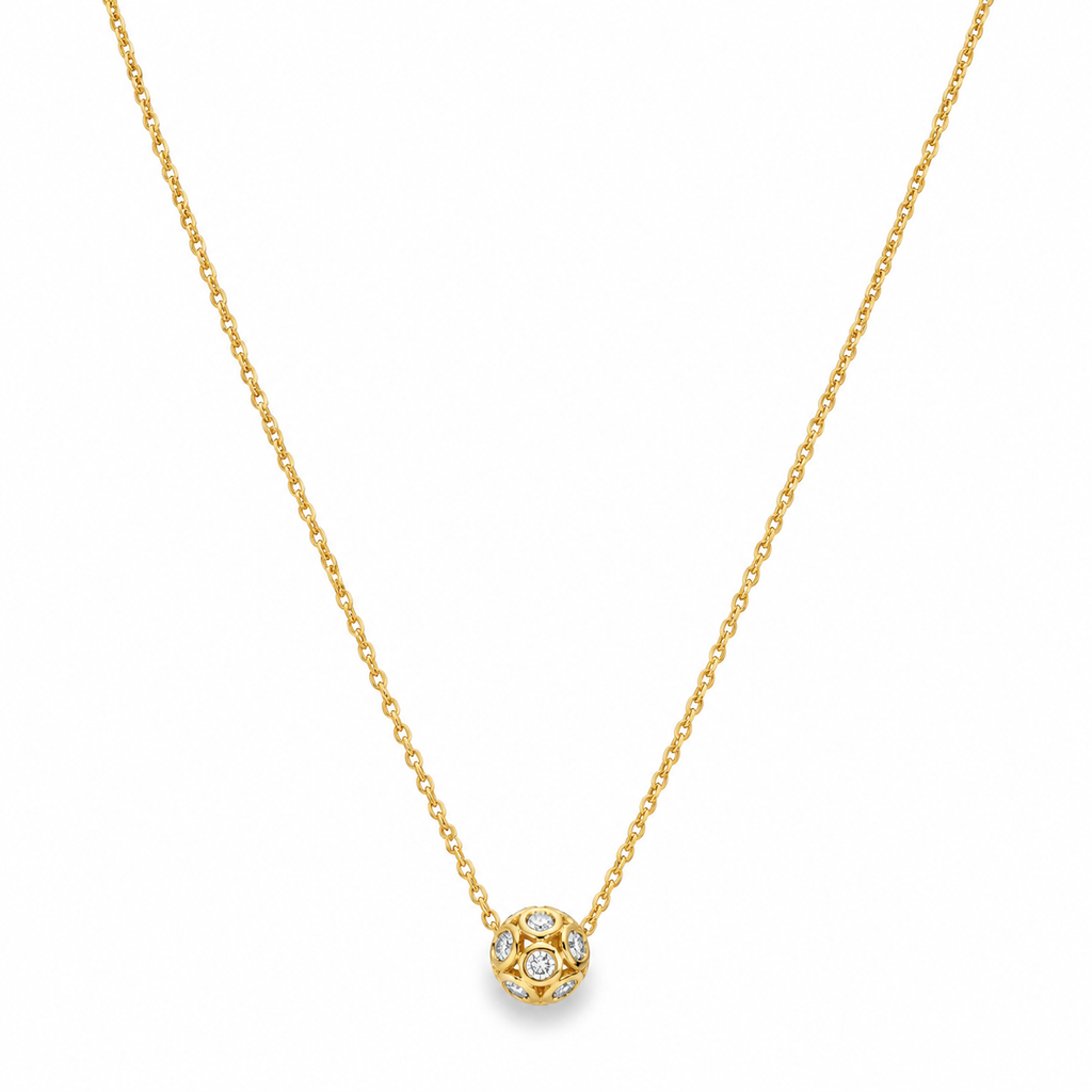 14K Yellow Gold Women's Cubic Zirconia Ball Necklace – 18"