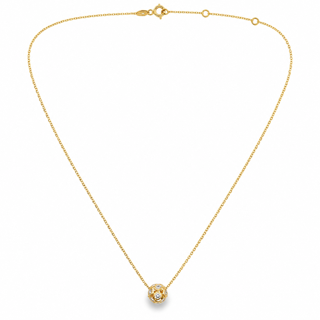 14K Yellow Gold Women's Cubic Zirconia Ball Necklace – 18"