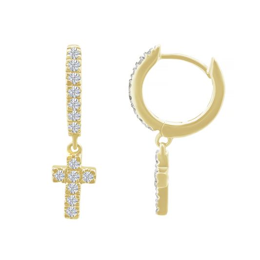 0.33Ctw 10K Yellow Gold Diamond Hoop W/Cross Earrings