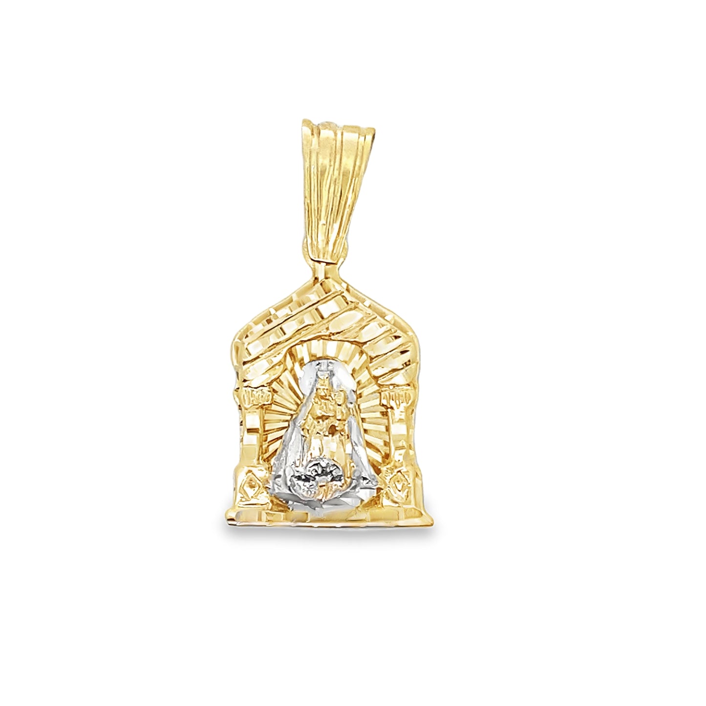 10K Two Tone Gold 3D Caridad Del Cobre Pendant 5.4Dwt