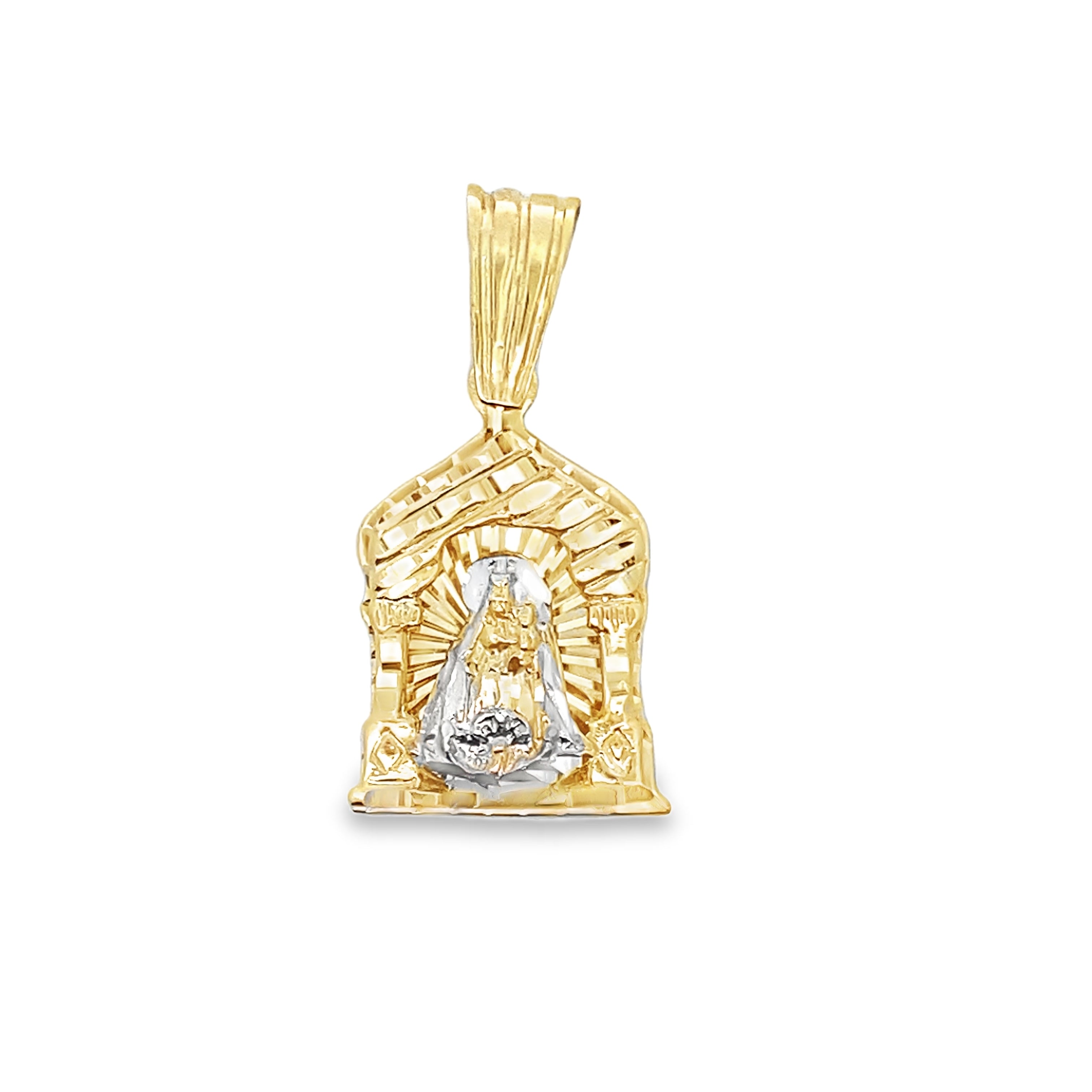 10K Two Tone Gold 3D Caridad Del Cobre Pendant 5.4Dwt