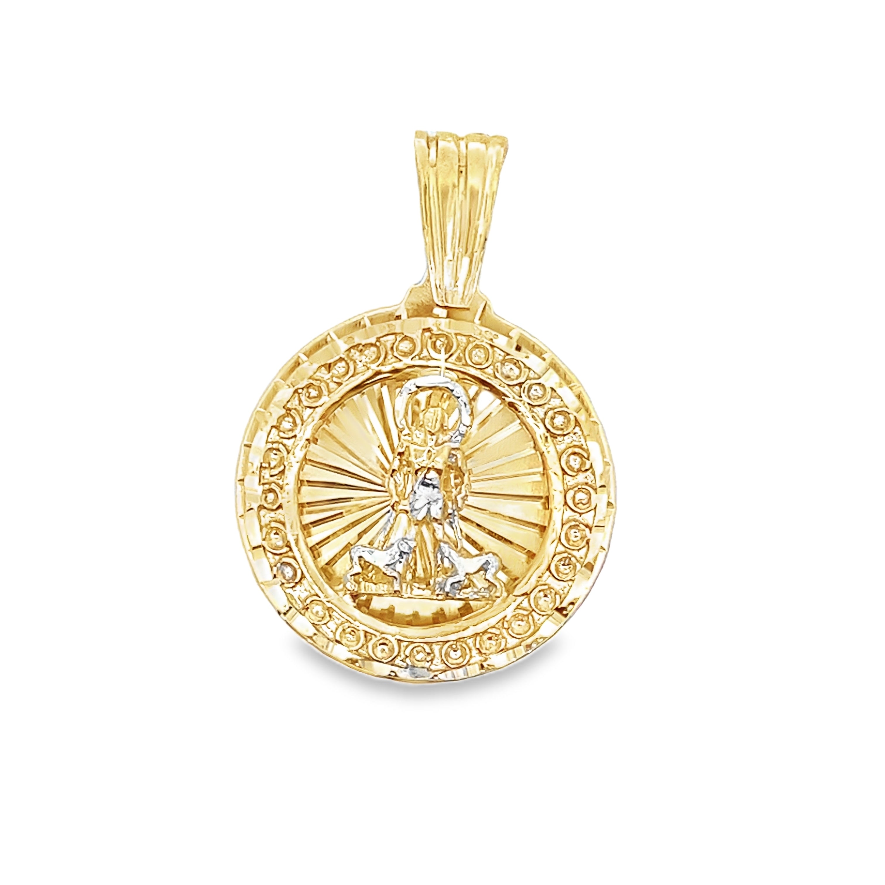 10K Two Tone Gold 3D San Lazaro Pendant 8.1Dwt
