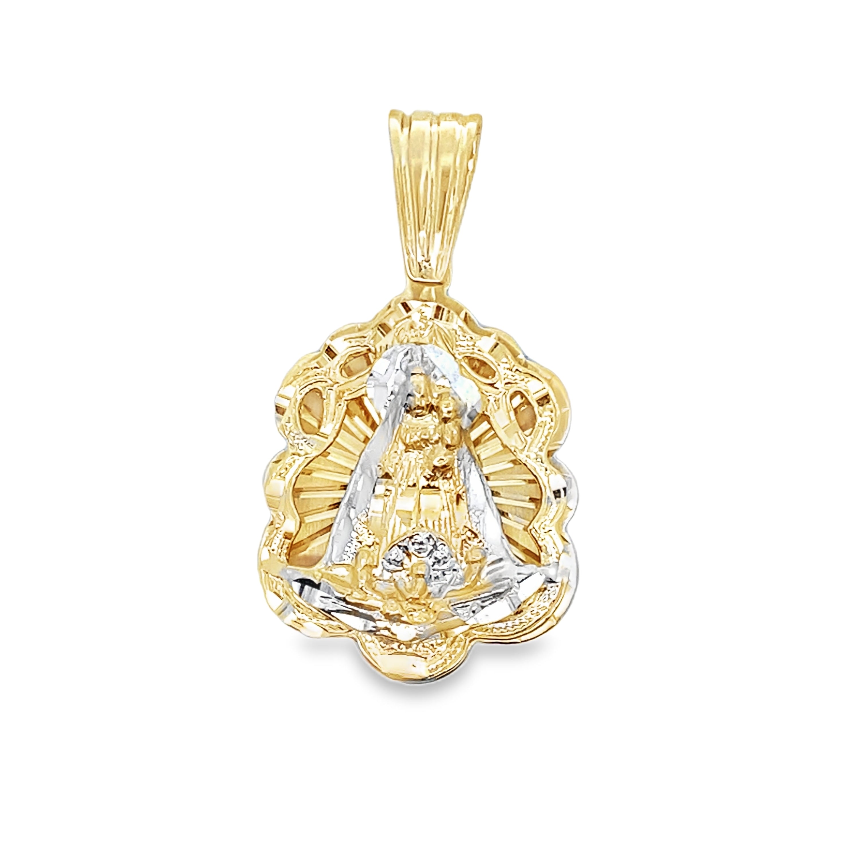 10K Two Tone Gold 3D Caridad Del Cobre Pendant 8.2Dwt