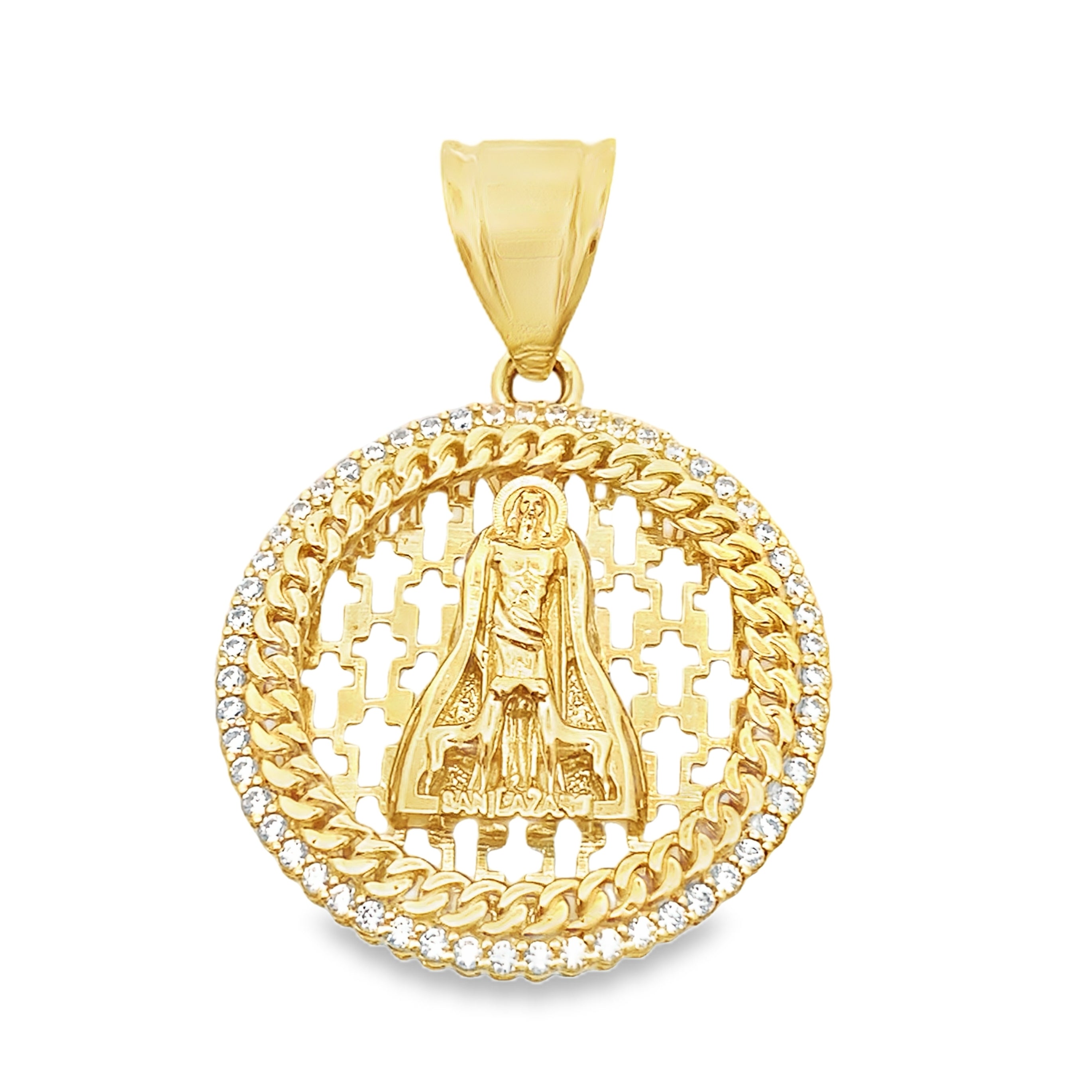 10K Yellow Gold Cz Round San Lazaro Pendant 4.7Dwt