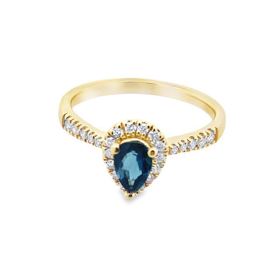 0.21Ctw Dird/ 0.47Lbpr 14K Yellow Gold London Blue Topaz & Dia Ring Size 7 1.6Dwt