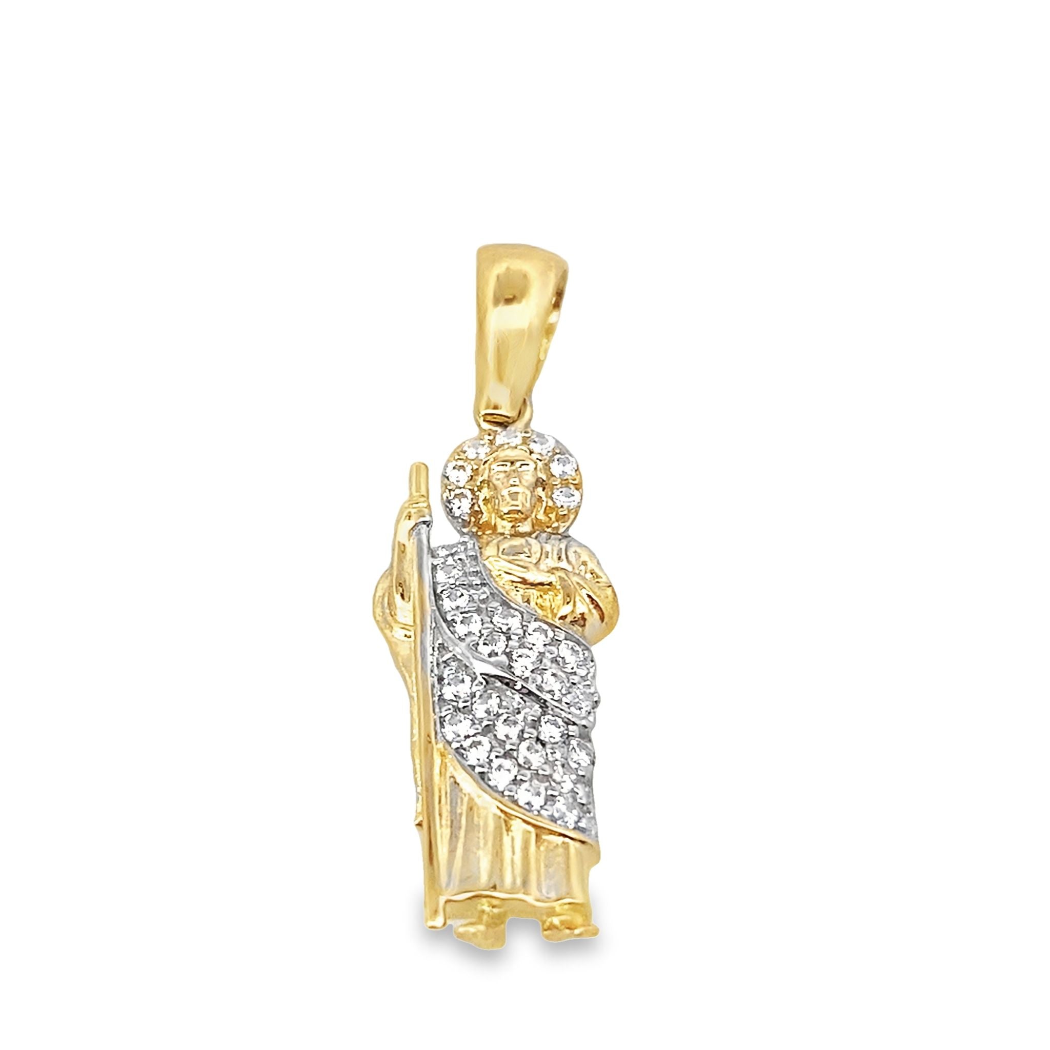14K Yellow Gold Cz San Judas Pendant 1.2Dwt