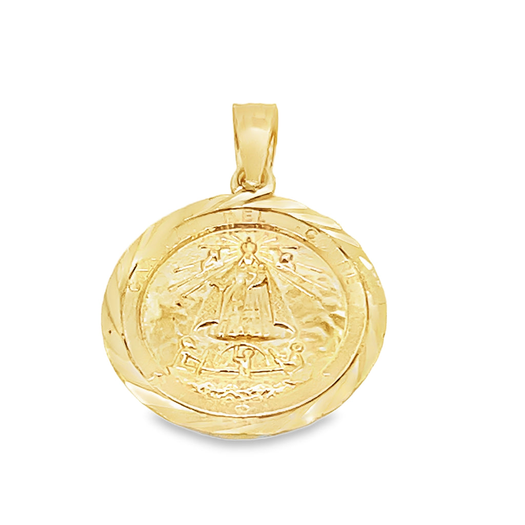 14K Yellow Gold Small Round Caridad Del Cobre Pendant 1.3Dwt