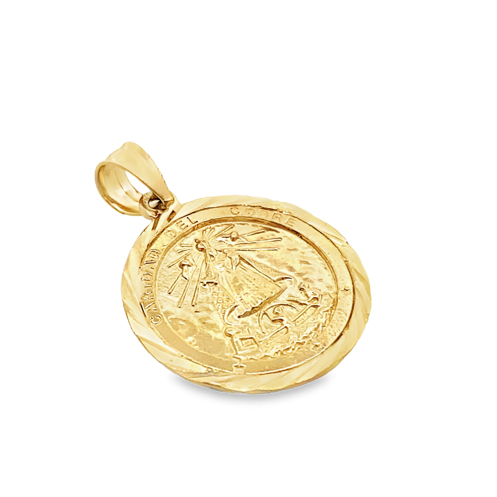 14K Yellow Gold Small Round Caridad Del Cobre Pendant 1.3Dwt