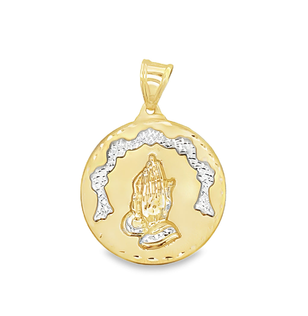 14K Two Tone Gold Praying Hands Medal  5.0Dwt