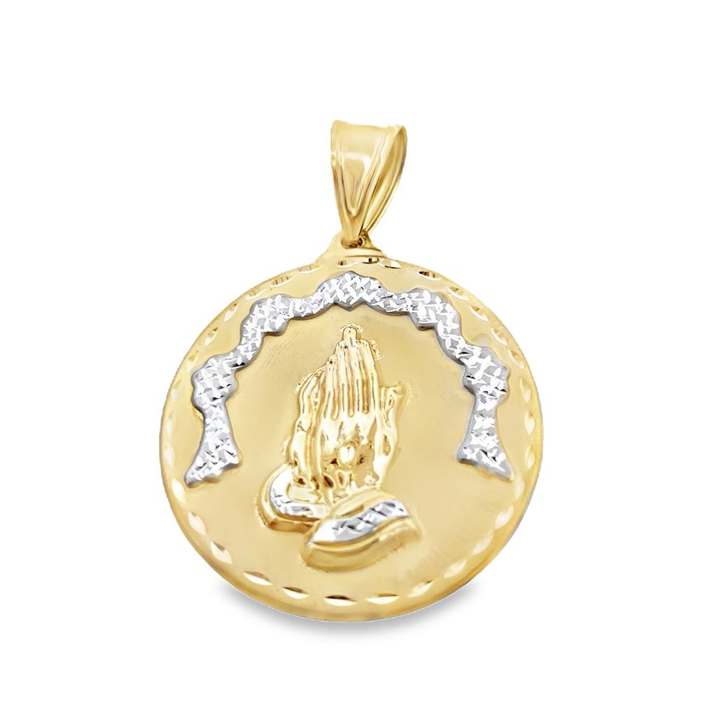 14K Two Tone Gold Praying Hands Medal  5.0Dwt