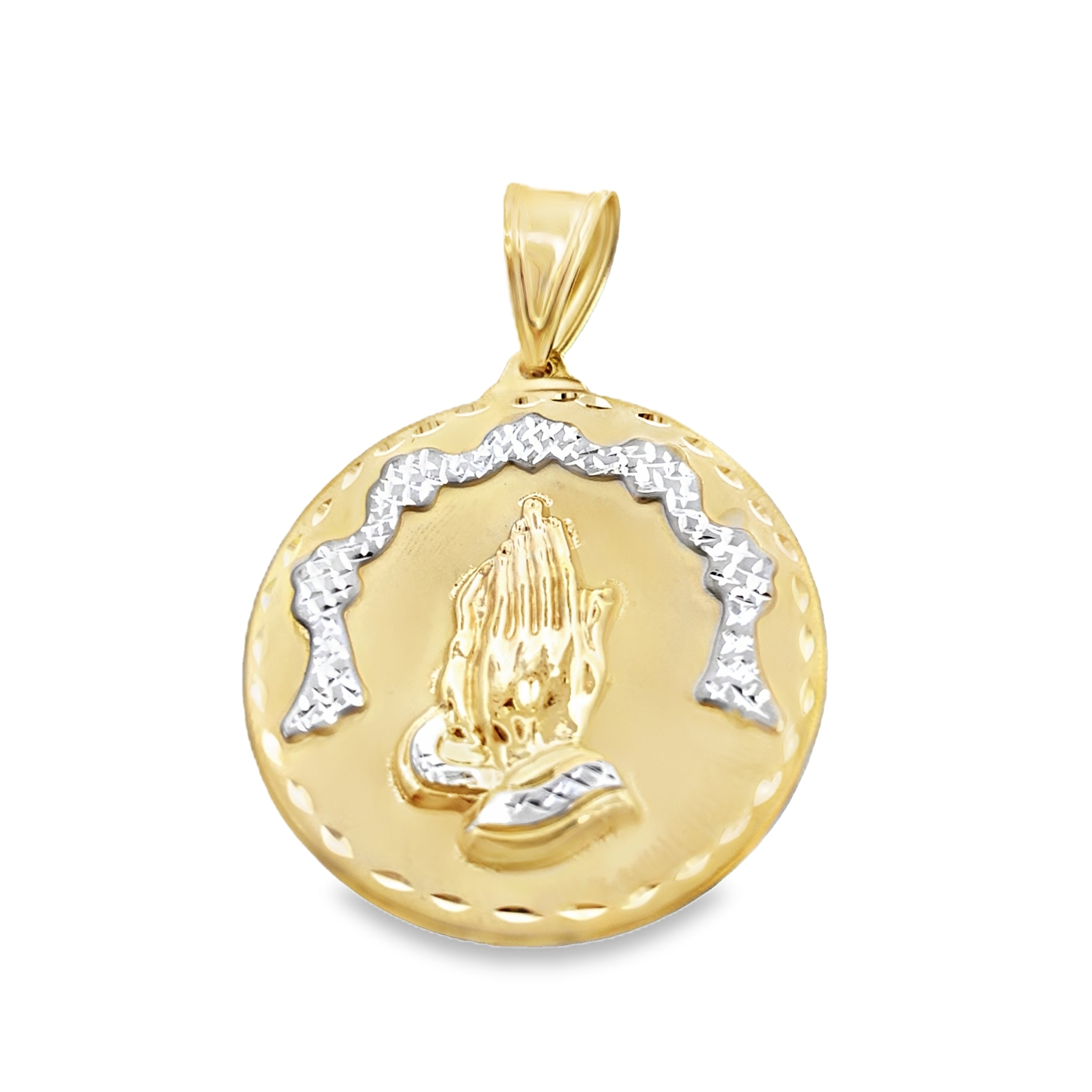14K Two Tone Gold Praying Hands Medal  5.0Dwt