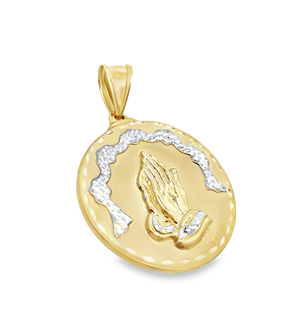 14K Two Tone Gold Praying Hands Medal  5.0Dwt