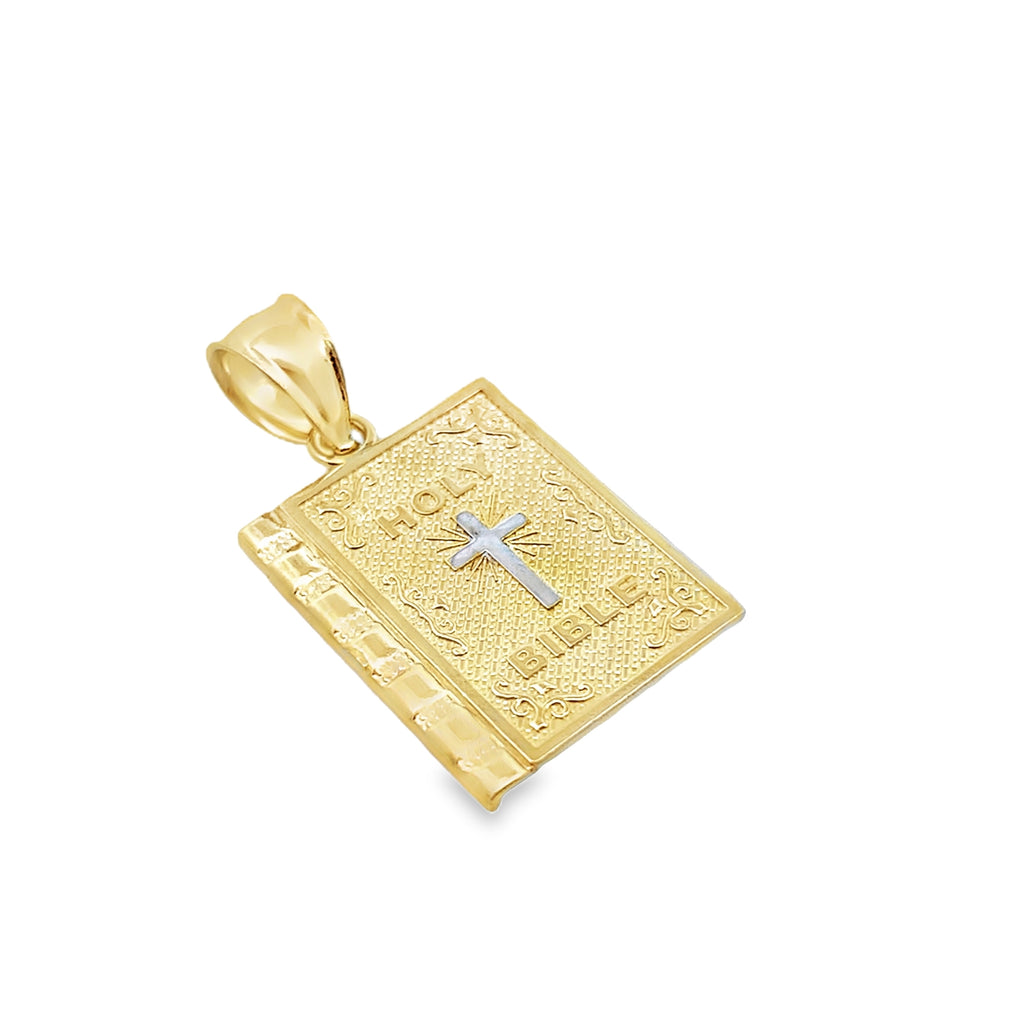 10K Two Tone Holy Bible Religious Pendant 0.9Dwt