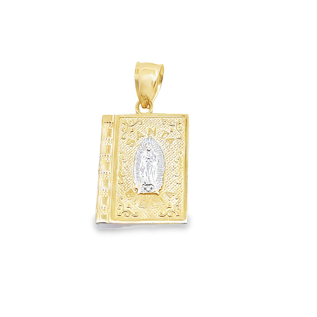 10K Two Tone Holy Bible W/Our Lady Of Guadalupe Pendant 1.0Dwt