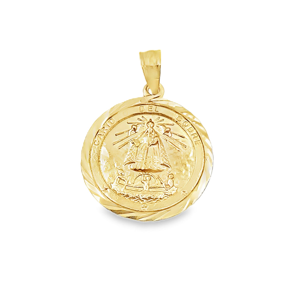 14K Yellow Gold Small Round Caridad Del Cobre Pendant 1.1Dwt