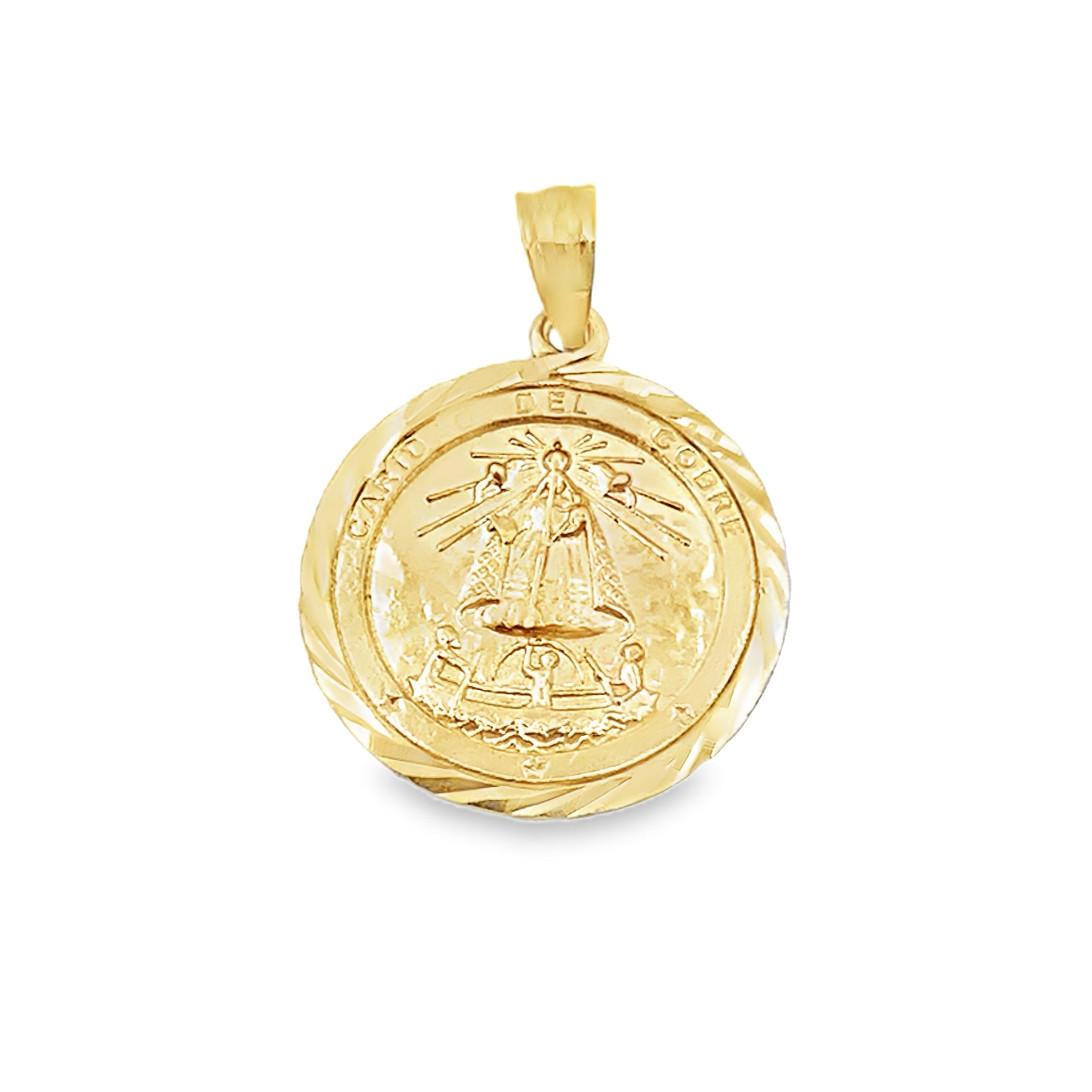 14K Yellow Gold Small Round Caridad Del Cobre Pendant 1.1Dwt