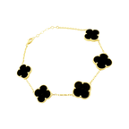 10K Yellow Gold Double Sided Black & Gold Flower Station Bracelet 7.5In 4.3Dwt