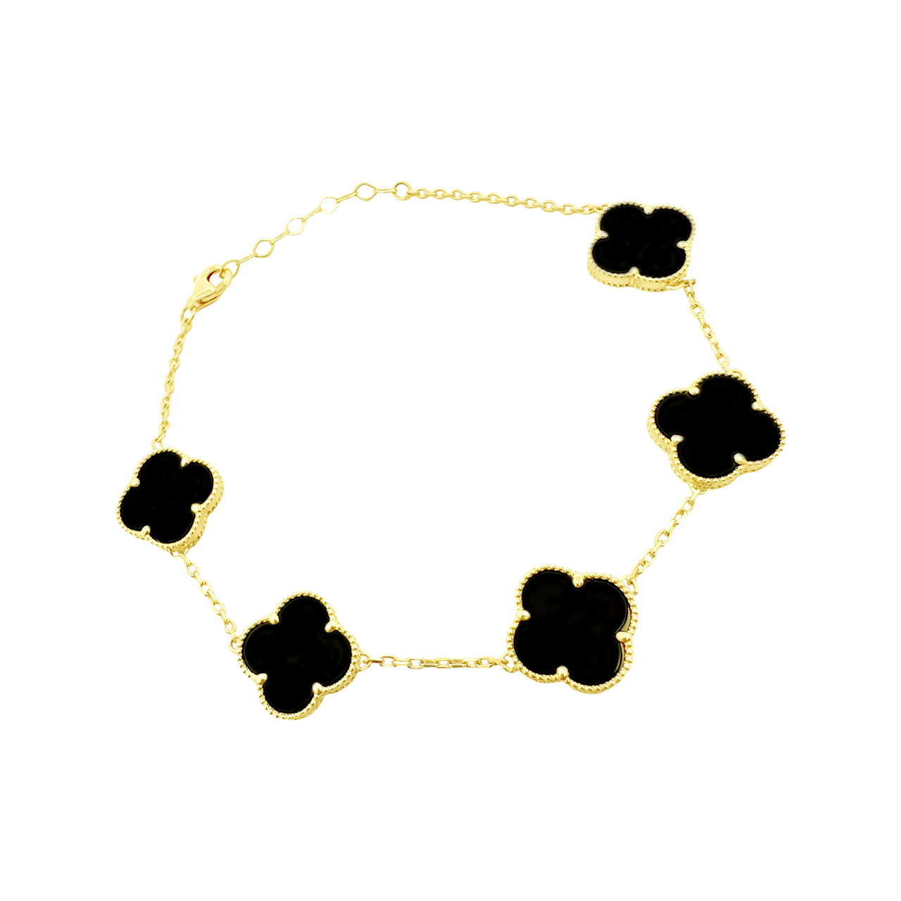 10K Yellow Gold Double Sided Black & Gold Flower Station Bracelet 7.5In 4.3Dwt