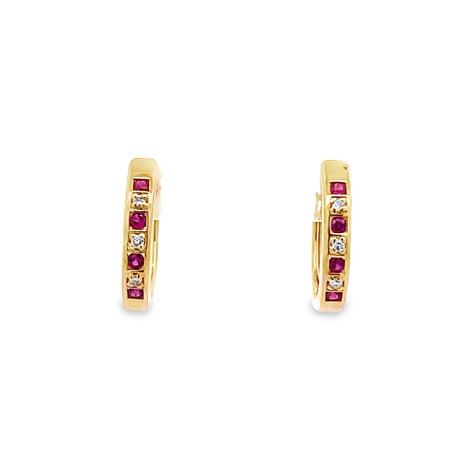 0.14 Rbrd/0.04Ctw Dird 14K Yellow Gold Ruby & Dia Hoop Earrings 1.8Dwt