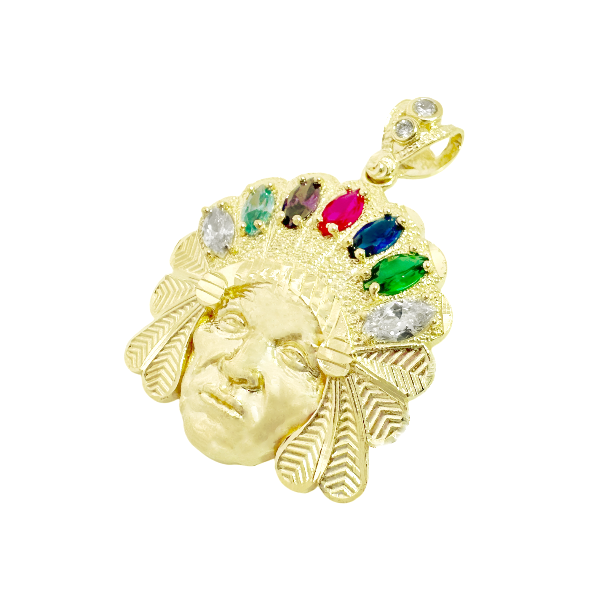 10K Yellow Gold Indian Chief Pendant 3.3Dwt