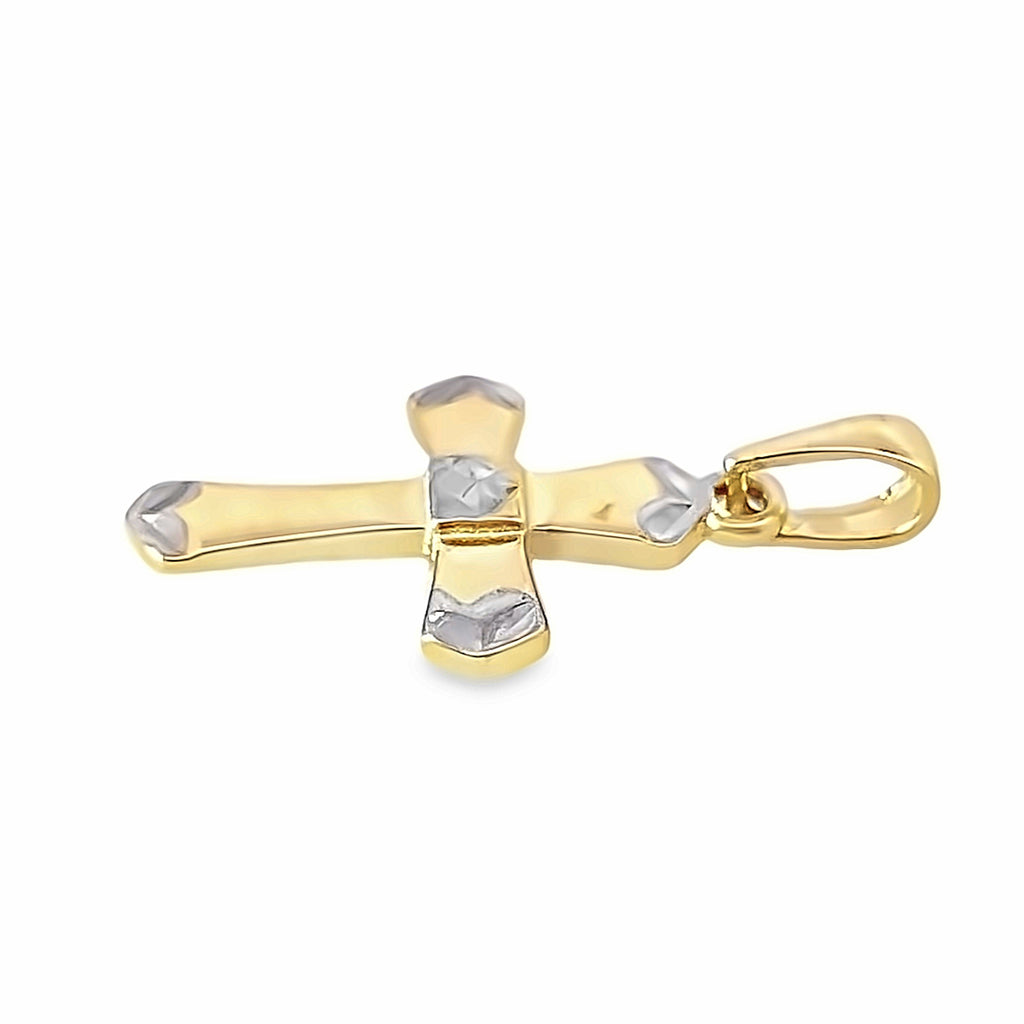 10K Two Tone Small  Cross Charm 0.4Dwt